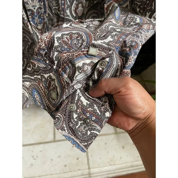 Panhandle Men's Polo Button Down XXL 100% Cotton Bohemian Long Sleeve paisley - Picture 5 of 13